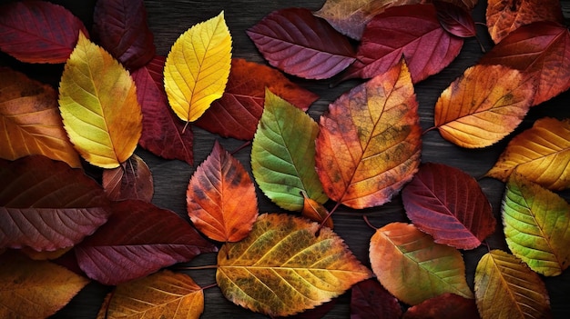 Fondo de pantalla de hojas de otoño con colores naranja y marrón AI generativa