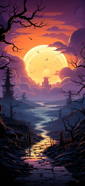 Fondo de pantalla de ilustración de fondo de banner oscuro aterrador de Halloween