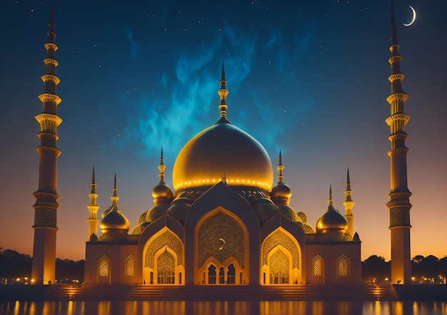 Fondo de pantalla islámico ramadan kareem con hermosa mezquita dorada