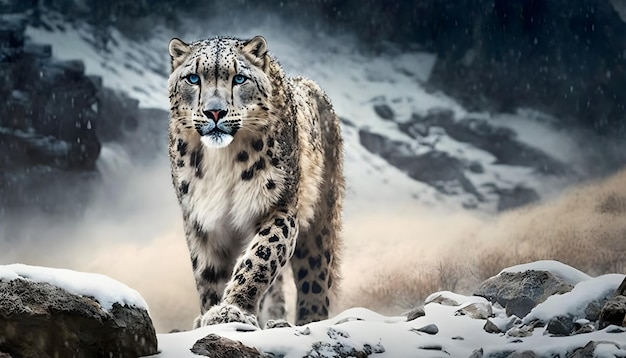 Fondo de pantalla de leopardo de las nieves en la nieve