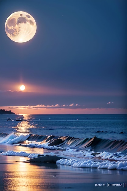 Fondo de pantalla de la luna sobre el océano
