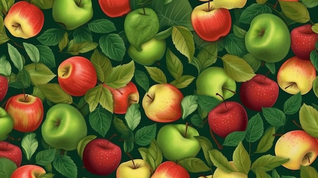 Un fondo de pantalla de manzanas y hojas que dicen 'manzana'