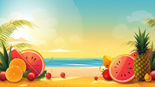 Fondo de pantalla moderno y colorido de verano con frutas jugosas IA generativa