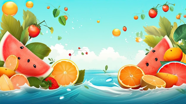 Fondo de pantalla moderno y colorido de verano con frutas jugosas IA generativa