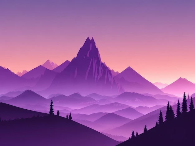 Fondo de pantalla de montaña brumosa tono púrpura