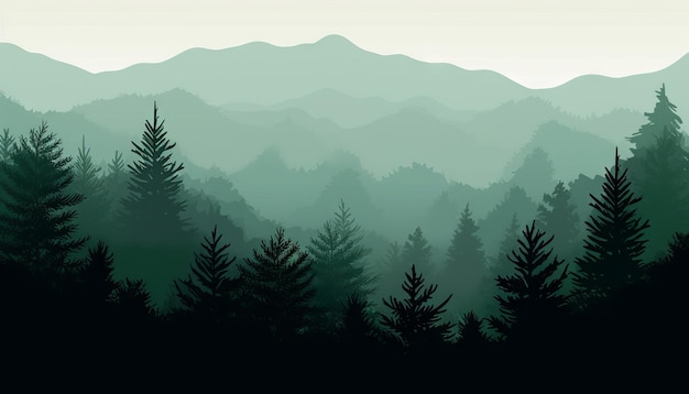 Un fondo de pantalla móvil con una ilustración minimalista de bosques y montañas.