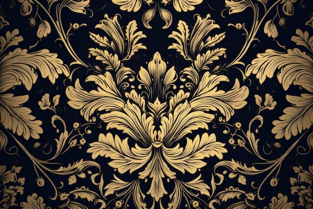 Un fondo de pantalla negro y dorado con un diseño floral generativo AI