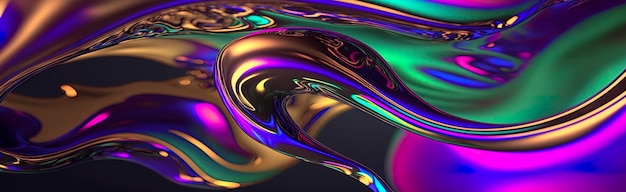Fondo de pantalla de onda curva de neón holográfico iridiscente fluido abstracto AI generativa