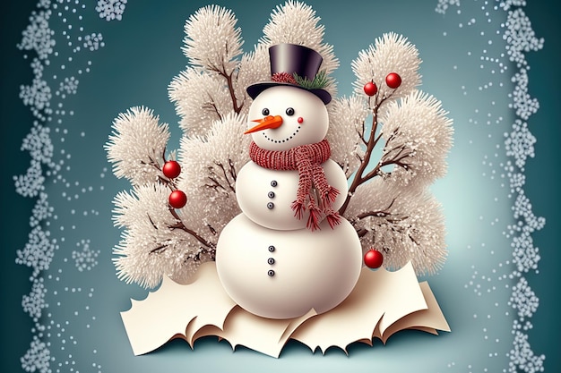 Un fondo de pantalla de postal de Navidad con temática de muñeco de nieve Idea de saludos de Navidad