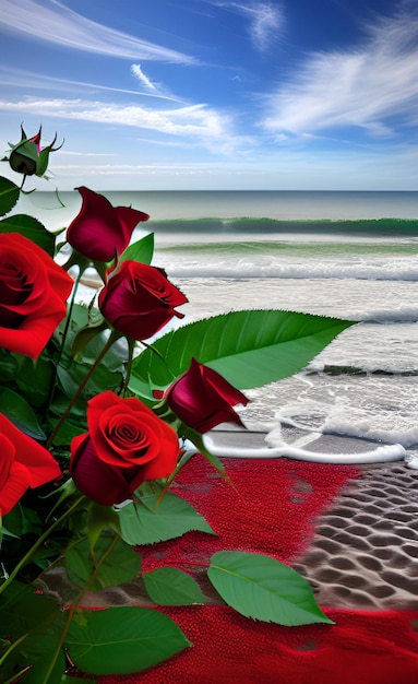 Fondo de pantalla de rosas rojas en la playa