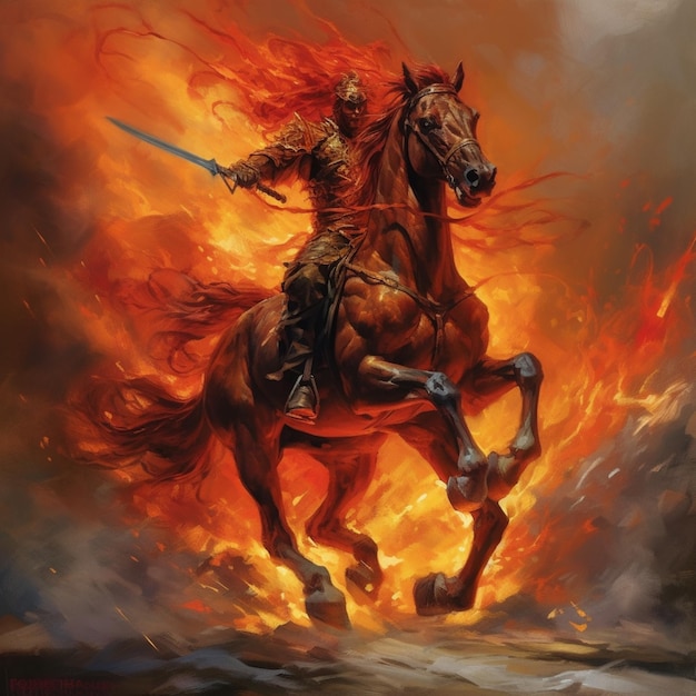 Fondo de pantalla de salto de montar fantasma de caballo rojo ardiente Arte generado por AI