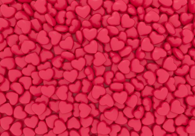 Fondo de pantalla de San Valentín con corazones de amor rojo sobre fondo rojo. Representación 3D.