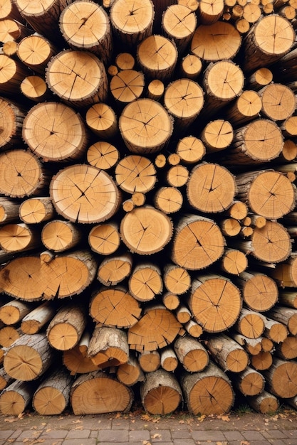 Fondo de pantalla de troncos de madera Pila de material de madera picada ai generativo
