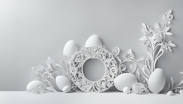 Fondo de papel blanco con marco y espacio de copia con huevos de Pascua