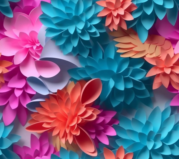 Un fondo de papel colorido con flores de papel y la palabra flor.