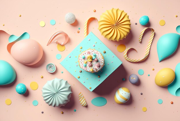 Fondo de papel de cumpleaños en colores pastel con globos