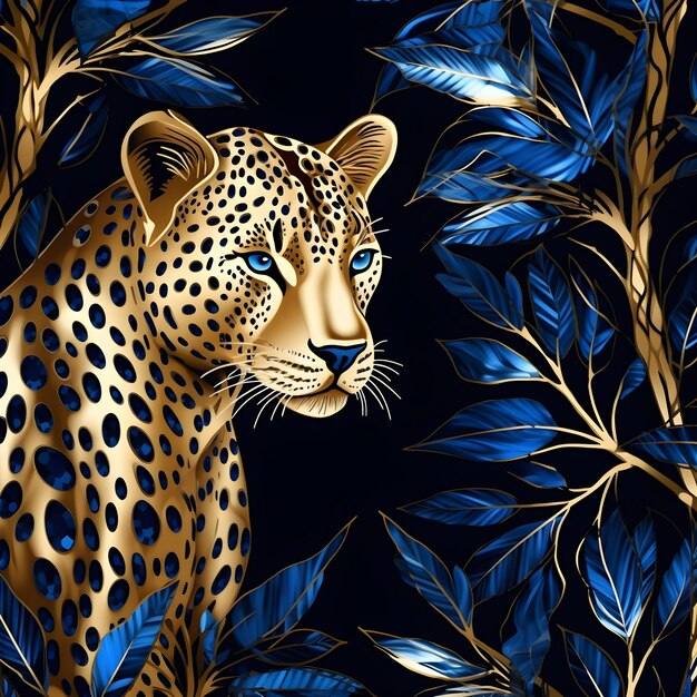 Fondo de papel digital de leopardo azul y dorado