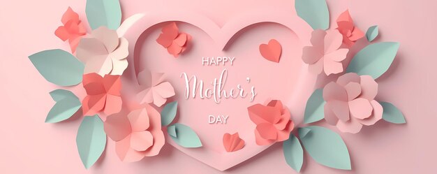 Foto fondo de papel dulce en estilo origami flores de papel y corazones tema de diseño de feliz día de la madre ia generativa
