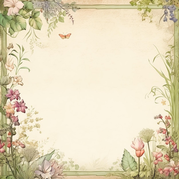 Fondo de papel floral vintage en blanco cuadrado para papelería de arte en papel digital imprimible e idea de ilustración de tarjetas de felicitación