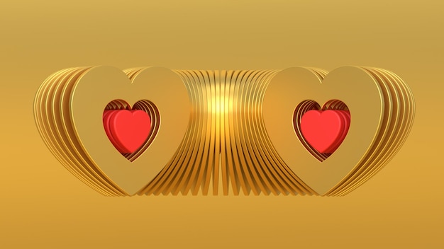 fondo papel pintado corazón rojo oro volumen 3d render