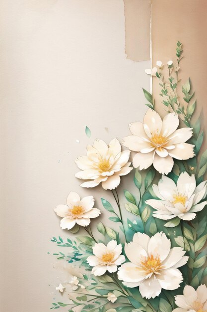 Fondo de papel retro vintage con flores blancas