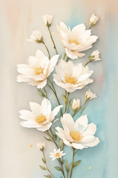 Fondo de papel retro vintage con flores blancas