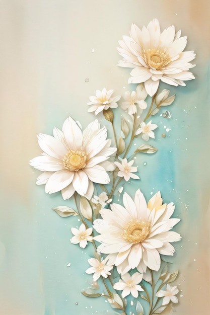 Fondo de papel retro vintage con flores blancas