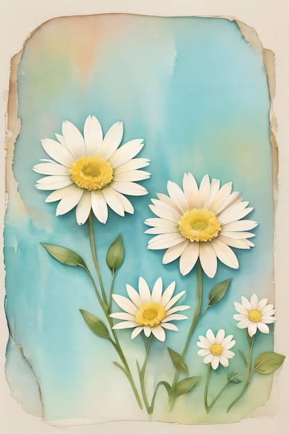 Foto fondo de papel retro vintage con flores de margarita