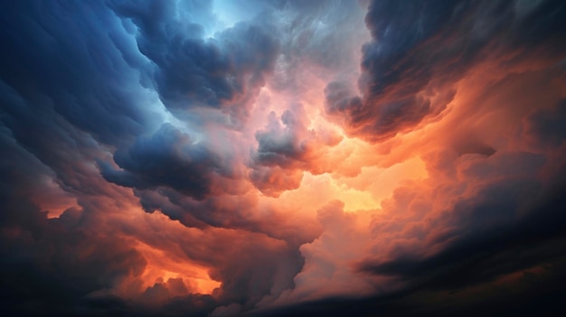 Fondo de papel tapiz para condiciones climáticas extremas nube densa con color rojo naranja azul