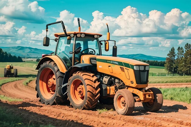 Fondo de papel tapiz de equipo agrícola mecanizado de equipo de tierra cultivable de tractor pesado de granja