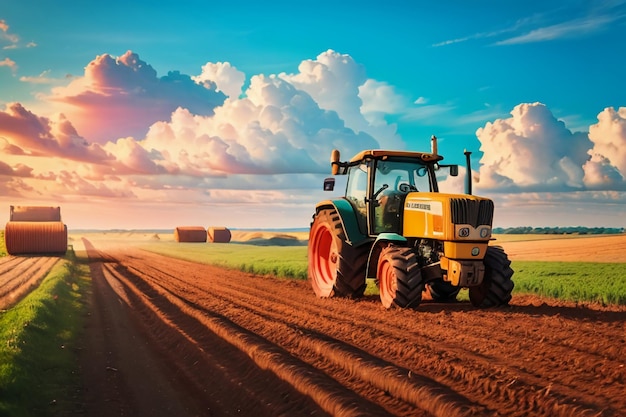 Fondo de papel tapiz de equipo agrícola mecanizado de equipo de tierra cultivable de tractor pesado de granja