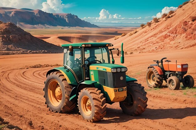 Fondo de papel tapiz de equipo agrícola mecanizado de equipo de tierra cultivable de tractor pesado de granja