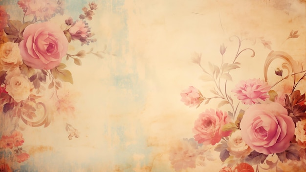 Foto fondo de papel tapiz floral vintage cálido con suaves flores pastel