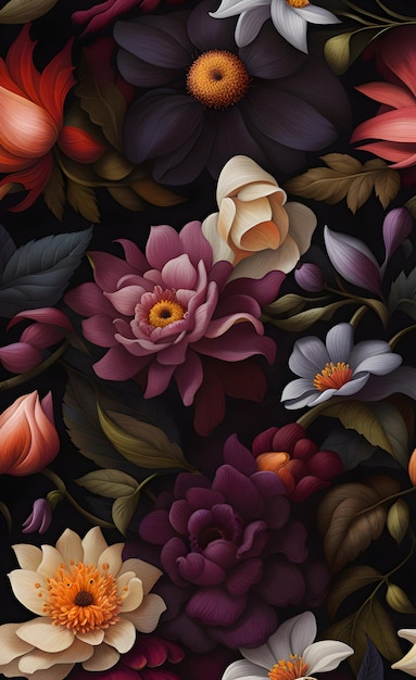 Fondo de papel tapiz de flores de color oscuro