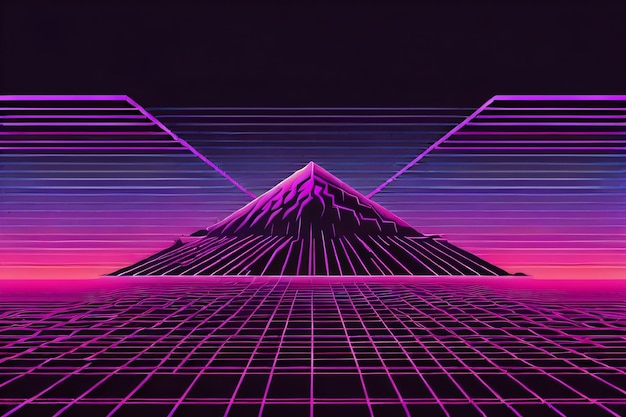 Fondo de papel tapiz de montaña púrpura Synthwave con ai generativo