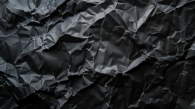 Fondo de papel de textura negra hoja de papel negra arrugada con sombras detalladas