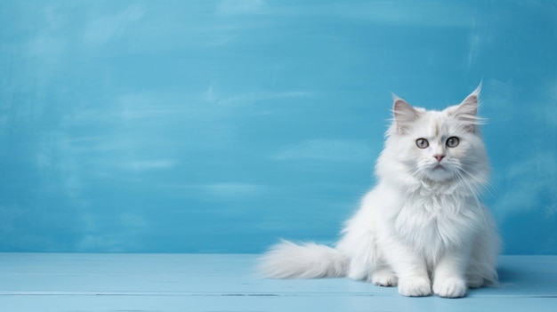 Fondo de pared azul limpio con gatos sentados