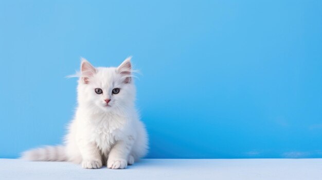 Fondo de pared azul limpio con gatos sentados