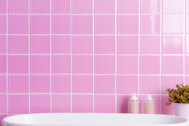 Fondo de pared de azulejo rosa a cuadros para piso de baño