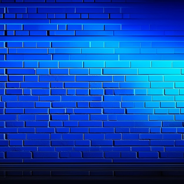 Fondo de pared de ladrillo de gradiente azul con telón de fondo de vitrina de productos de luz suave