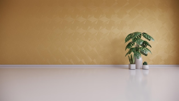 Fondo de pared naranja con planta