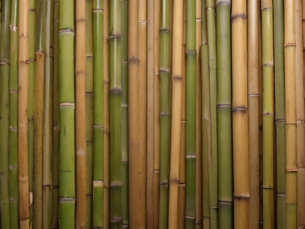 Fondo de pared o valla de bambú de textura amarilla y verde