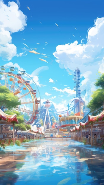 el fondo de un parque de atracciones animado