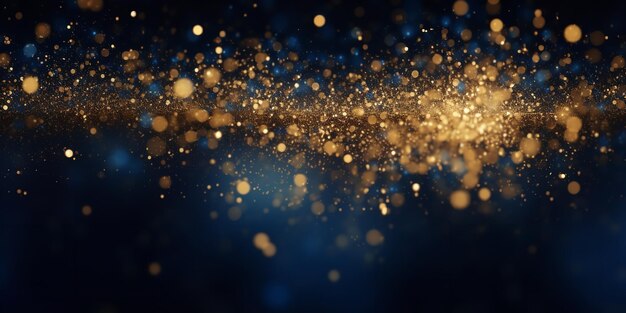 El fondo con partículas abstractas de azul oscuro y oro el fondo estaba cubierto de partículas bokeh de la luz dorada de Navidad IA generativa