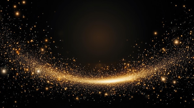Fondo de partículas de luz doradas brillantes en un fondo negro ilustración ideal para la Navidad IA generativa