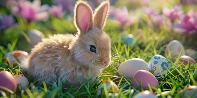 Fondo de Pascua con conejo y huevos IA generativa