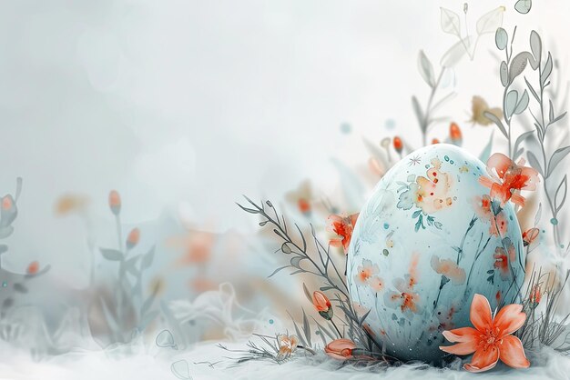 Fondo de Pascua con huevos y flores de primavera en estilo acuarela