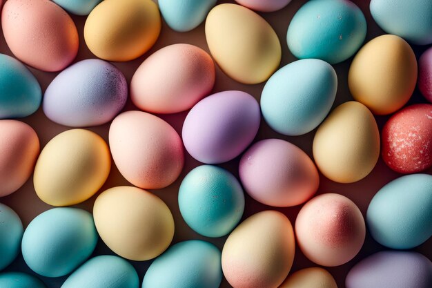 Foto fondo de pascua desde huevos de pascua multicolores vista de arriba