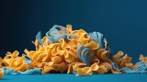 Fondo de pasta Mac and Cheese pasta sobre un fondo azul Generative Ai