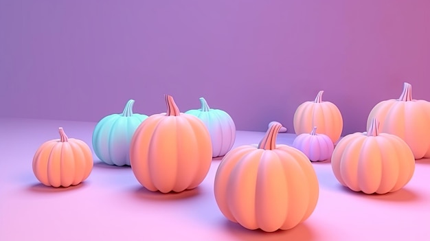 Fondo pastel 3D de calabazas y calaveras de Halloween